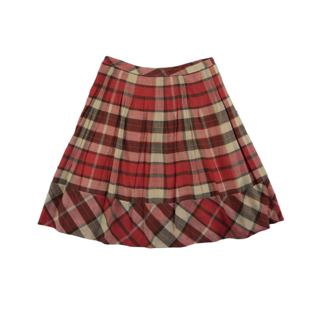 NEW Talbots Plaid Skirt Women's Size 4P Petite Red 100% Cotton Ruffle Hem